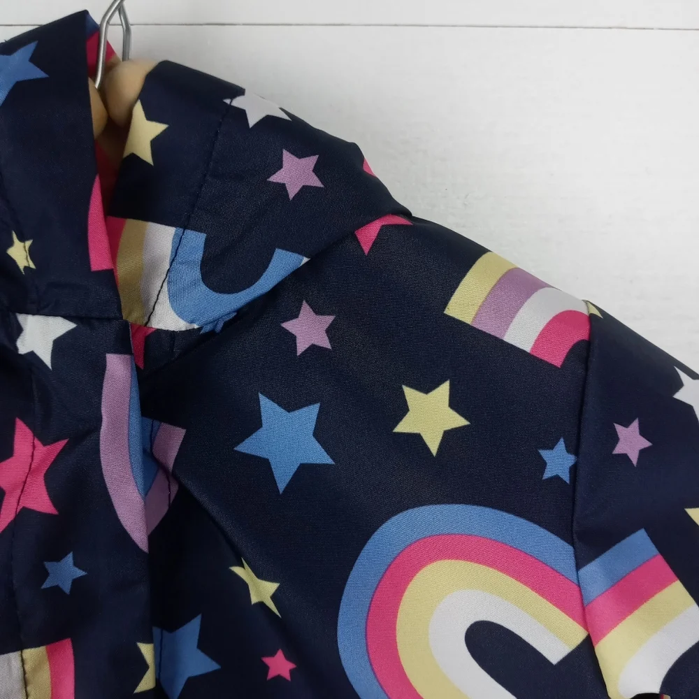Dip girls size 12-18 mos colorful rainbow design hooded coat snaps up